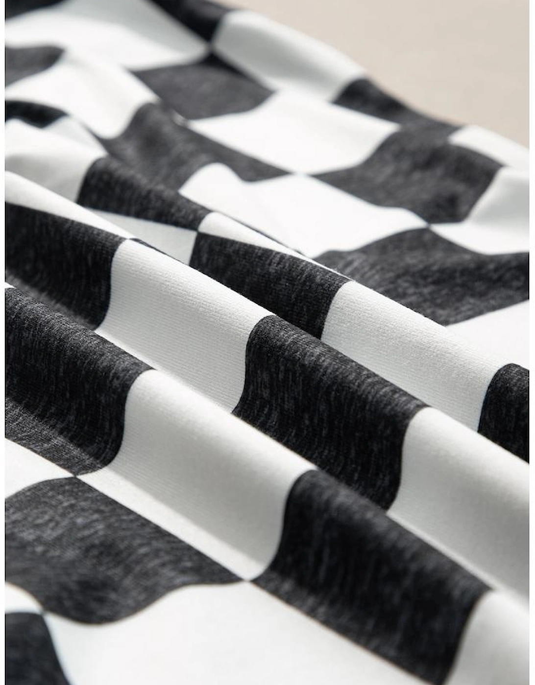 White Checkered Print Side Slit High Waist Midi Skirt