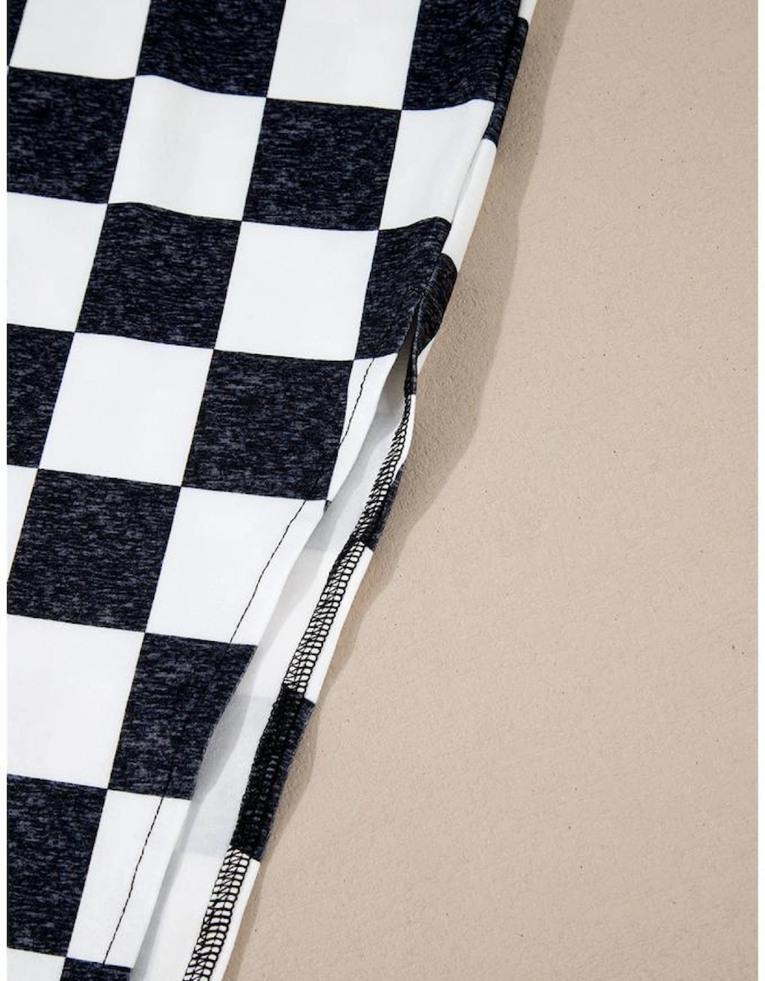 White Checkered Print Side Slit High Waist Midi Skirt