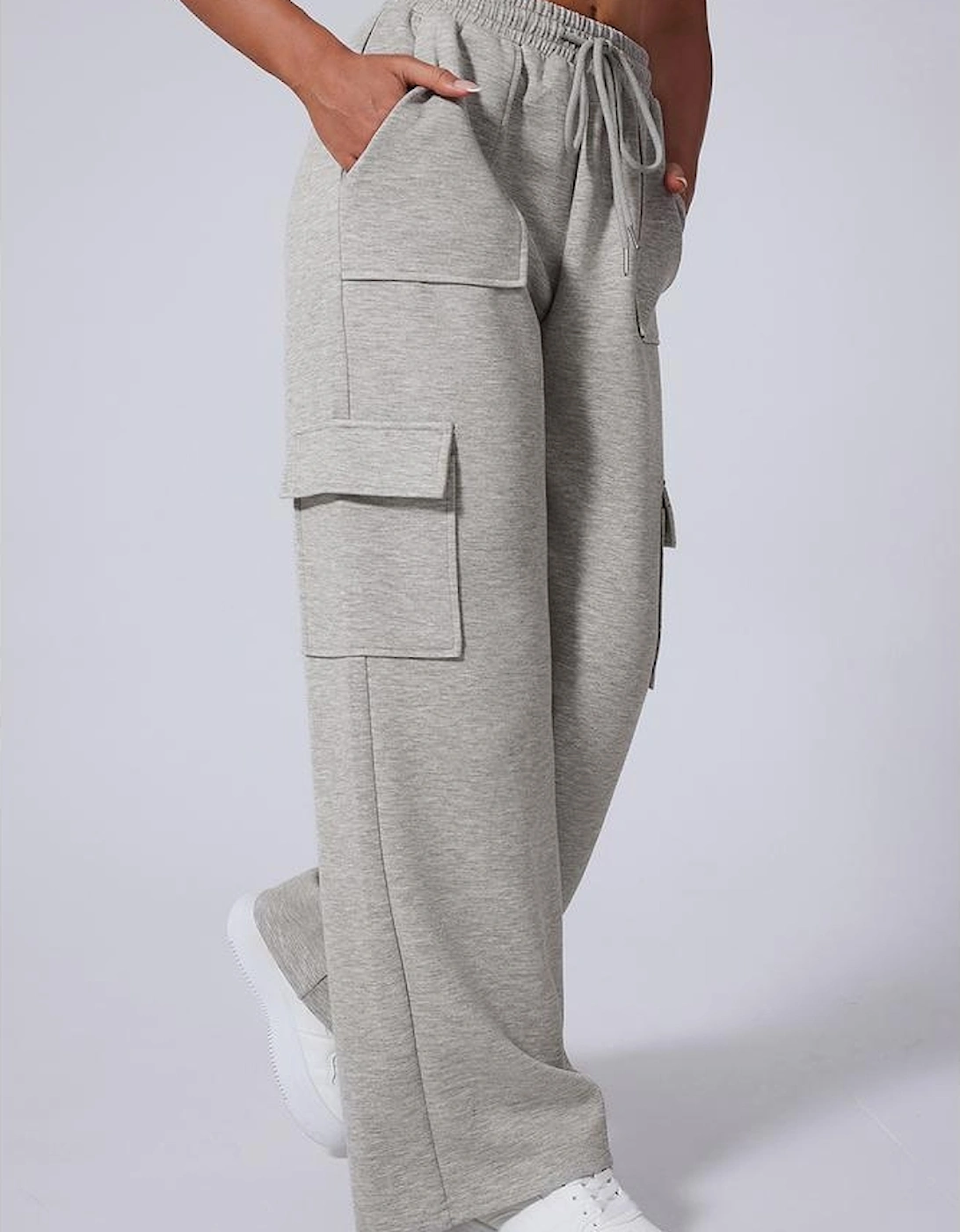 Light Grey Multi Pockets Lace-up High Waist Wide Leg Workout Pants, 15 of 14