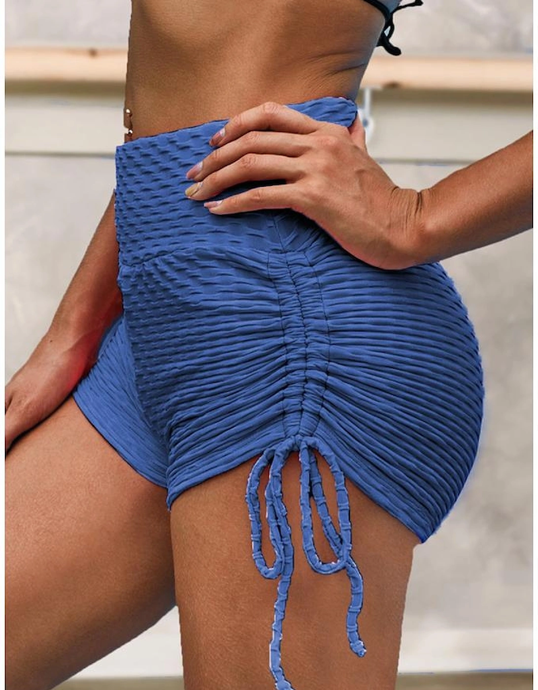 Blue Butt Lifting High Waist Yoga Shorts
