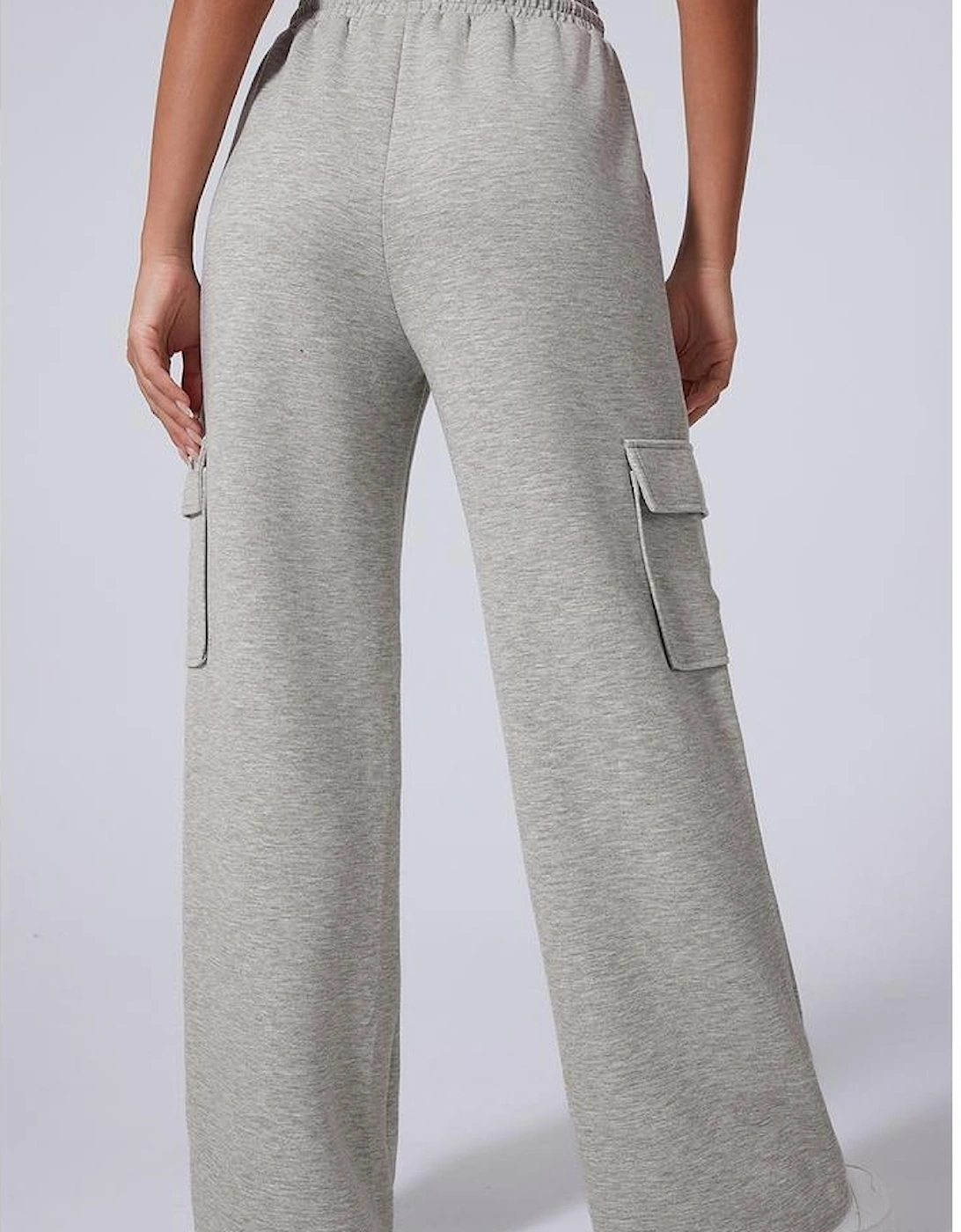 Light Grey Multi Pockets Lace-up High Waist Wide Leg Workout Pants