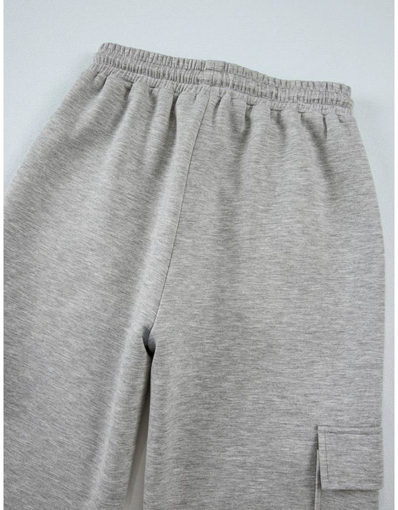 Light Grey Multi Pockets Lace-up High Waist Wide Leg Workout Pants