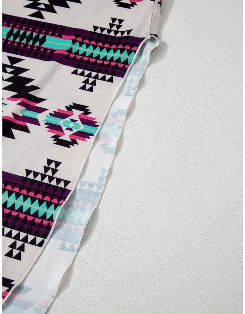 Beige Western Aztec Printed Long T-shirt Dress