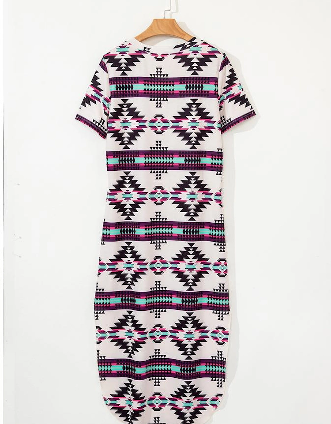Beige Western Aztec Printed Long T-shirt Dress