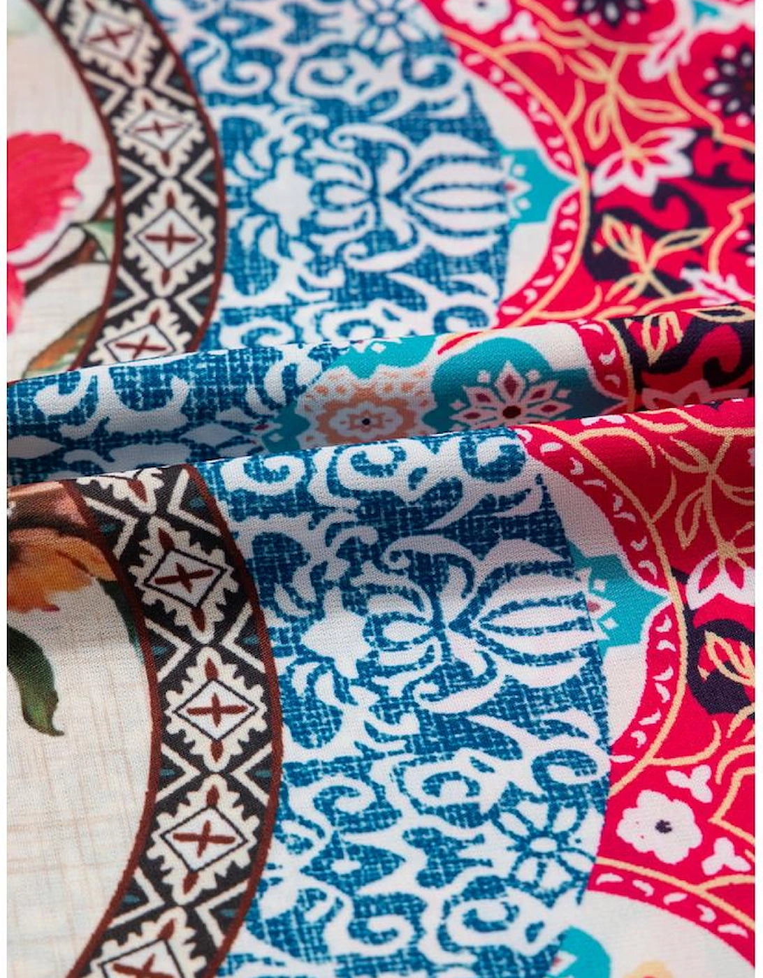 Rose Floral Mixed Pattern Ruffle Flutter Sleeve Buttoned Dress