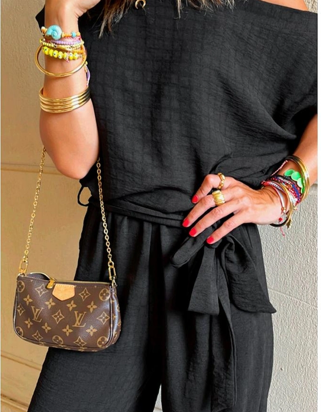 Black Checkered Mesh One Shoulder Short Sleeve Knotted Waist Jumpsuit