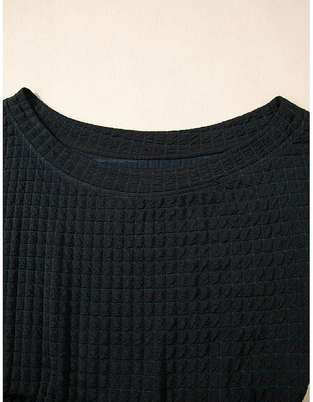 Black Checkered Mesh One Shoulder Short Sleeve Knotted Waist Jumpsuit