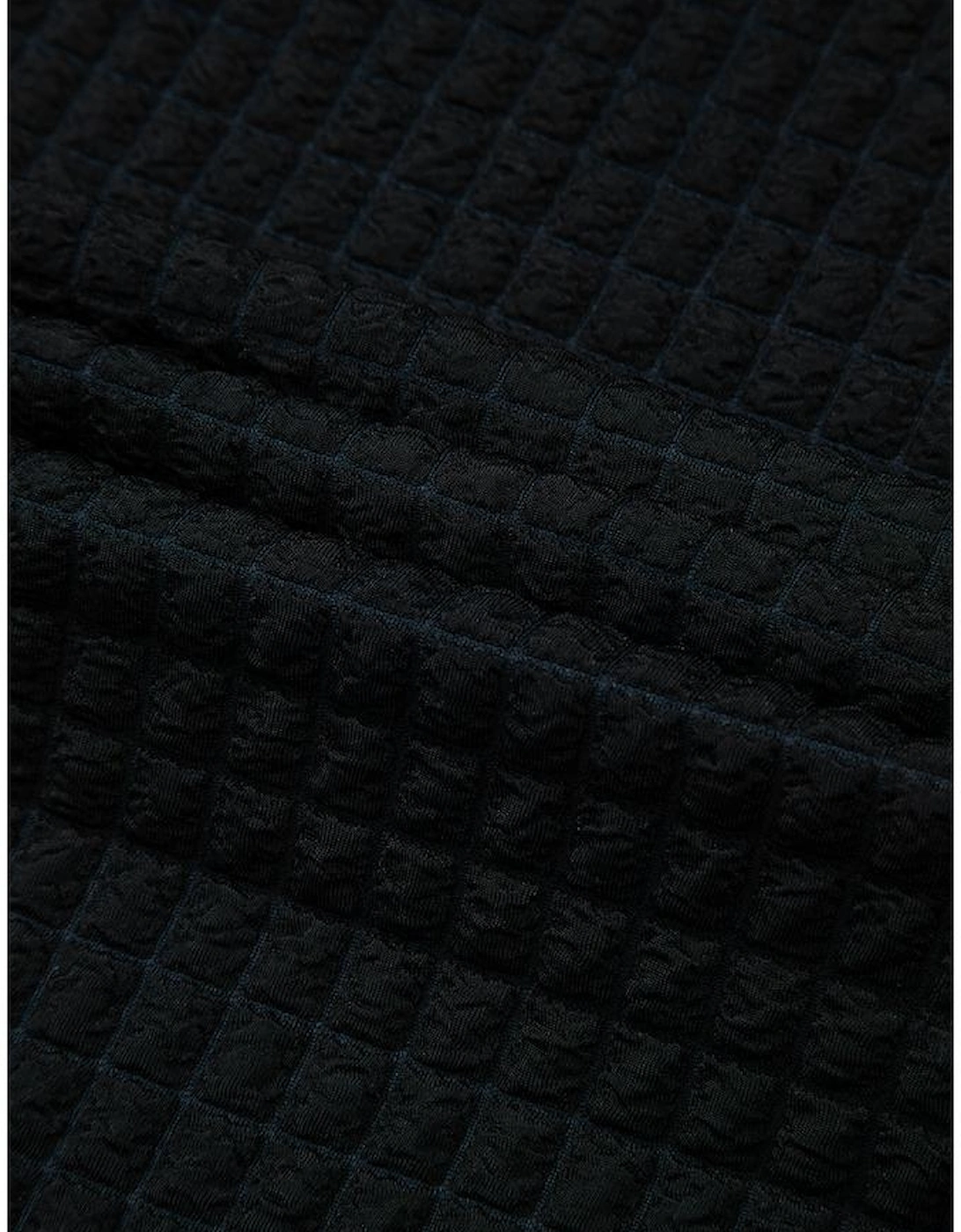 Black Checkered Mesh One Shoulder Short Sleeve Knotted Waist Jumpsuit