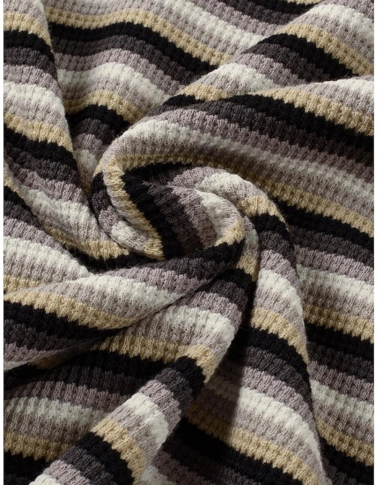 Black Stripe Rainbow Tee Tasseled String Wide Leg Pants Set