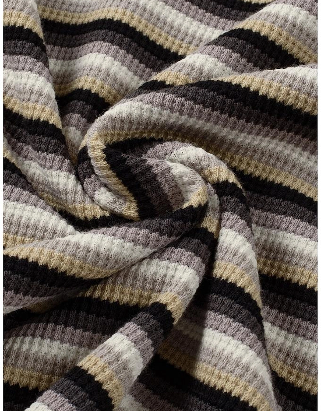 Black Stripe Rainbow Tee Tasseled String Wide Leg Pants Set