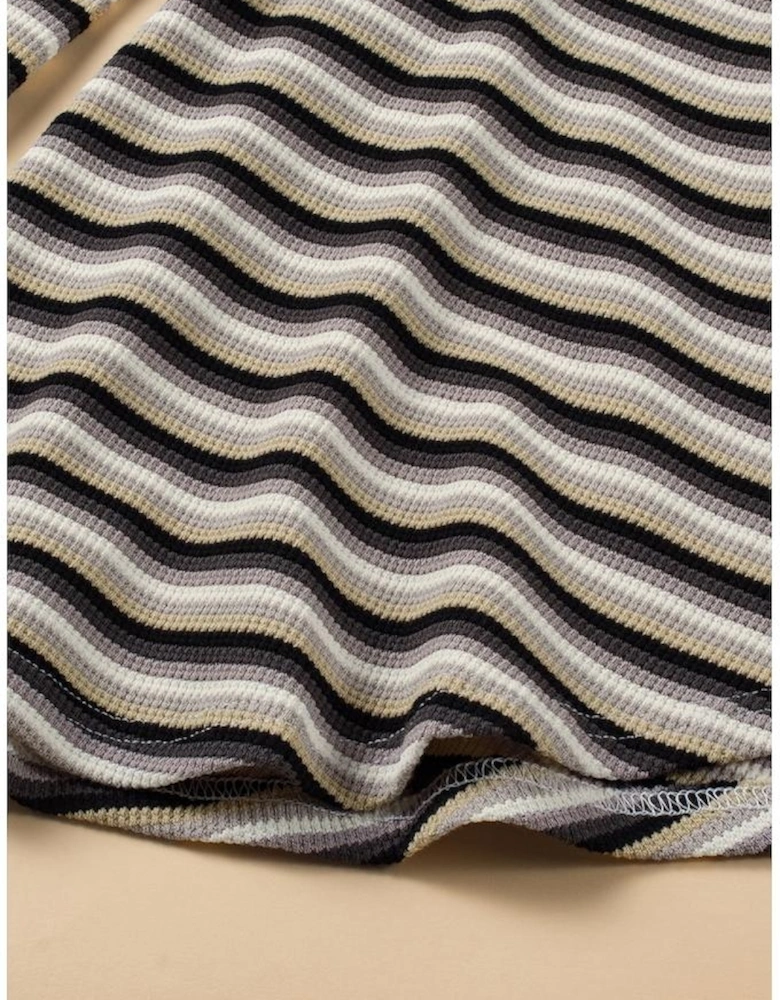 Black Stripe Rainbow Tee Tasseled String Wide Leg Pants Set