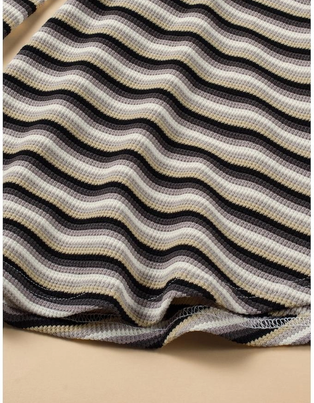 Black Stripe Rainbow Tee Tasseled String Wide Leg Pants Set