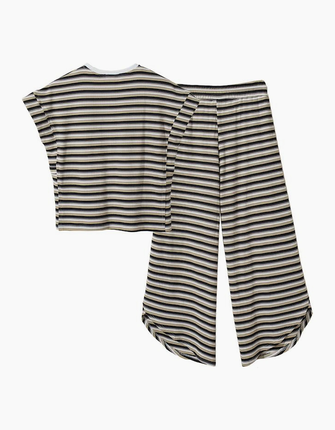 Black Stripe Rainbow Tee Tasseled String Wide Leg Pants Set