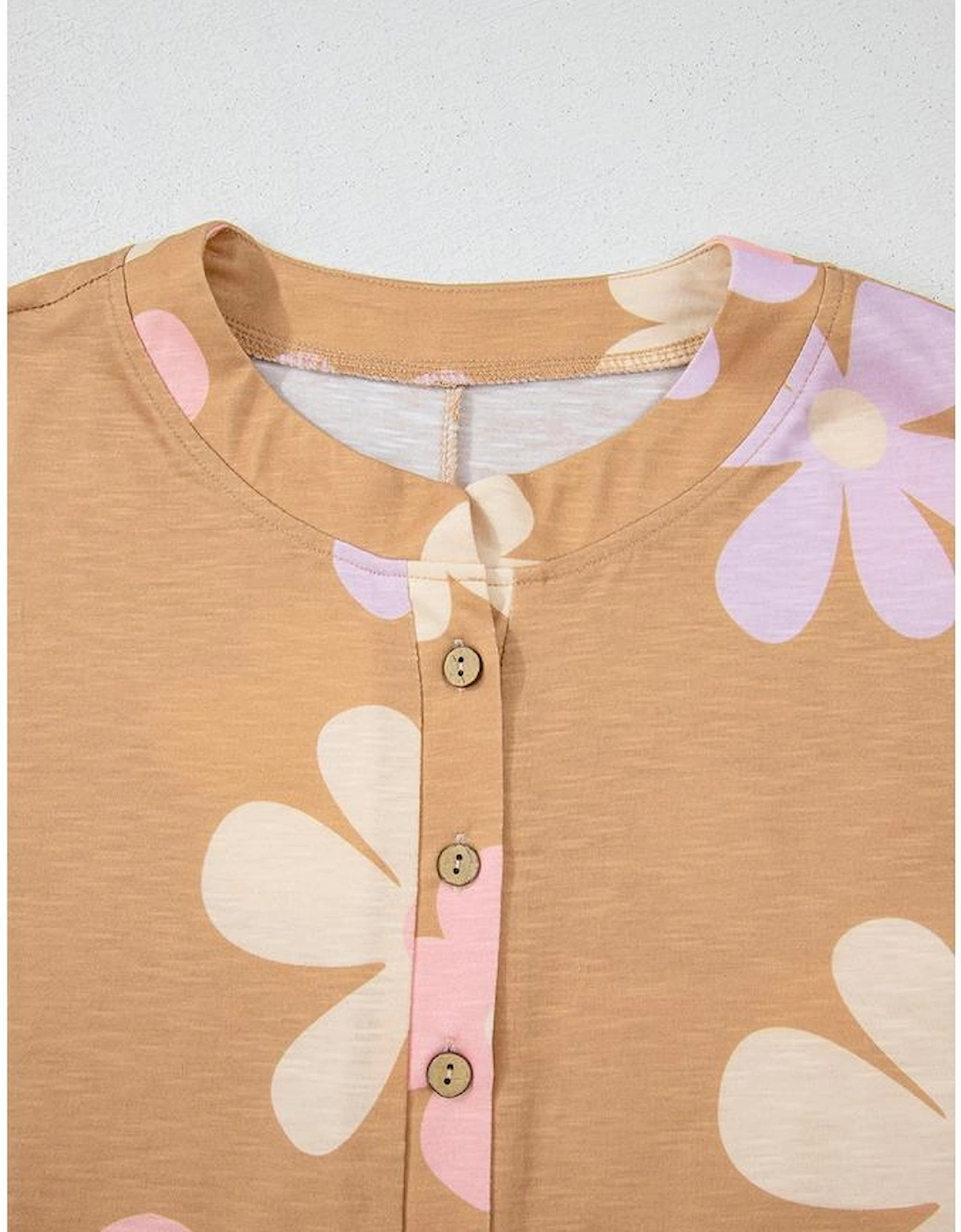 Khaki Floral Print Sleeveless Button up Wide Leg Loose Jumpsuit