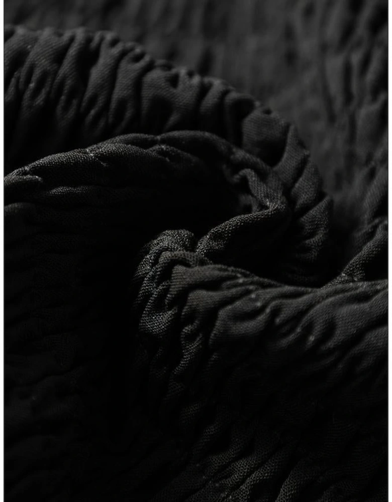 Black Ruffle Short Sleeve Shirred Peplum Top