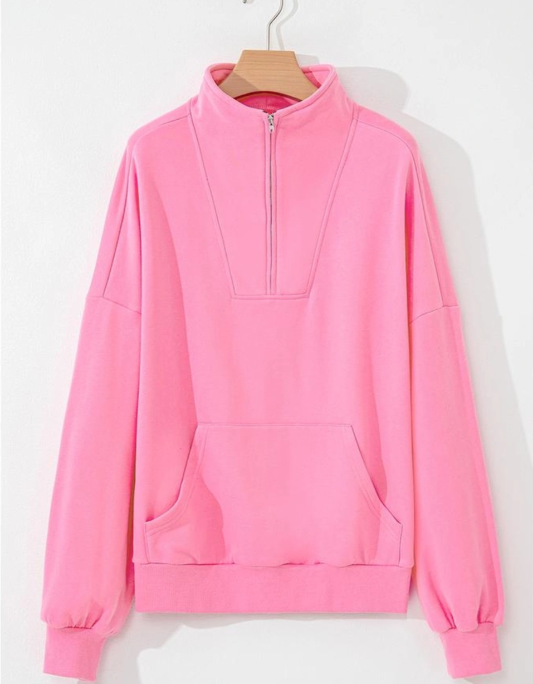 Bonbon Zip-up Stand Neck Kangaroo Pocket Sweatshirt