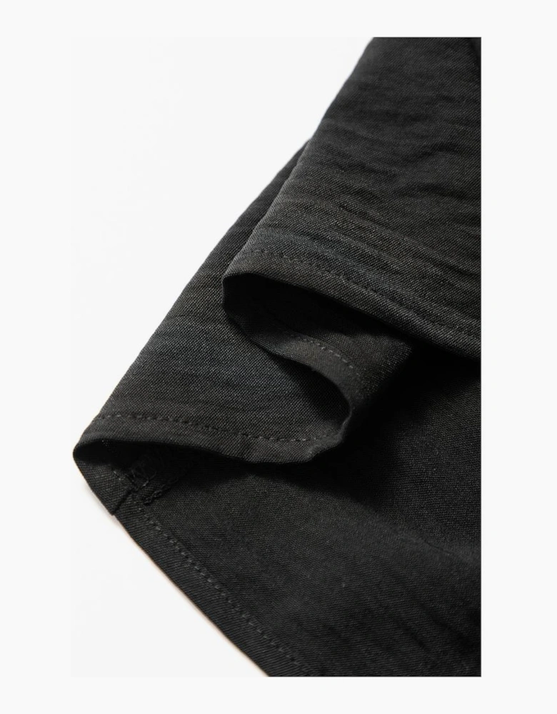 Black Ruffle Short Sleeve Shirred Peplum Top