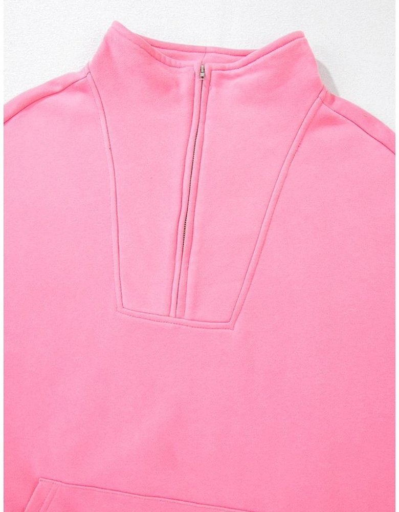 Bonbon Zip-up Stand Neck Kangaroo Pocket Sweatshirt