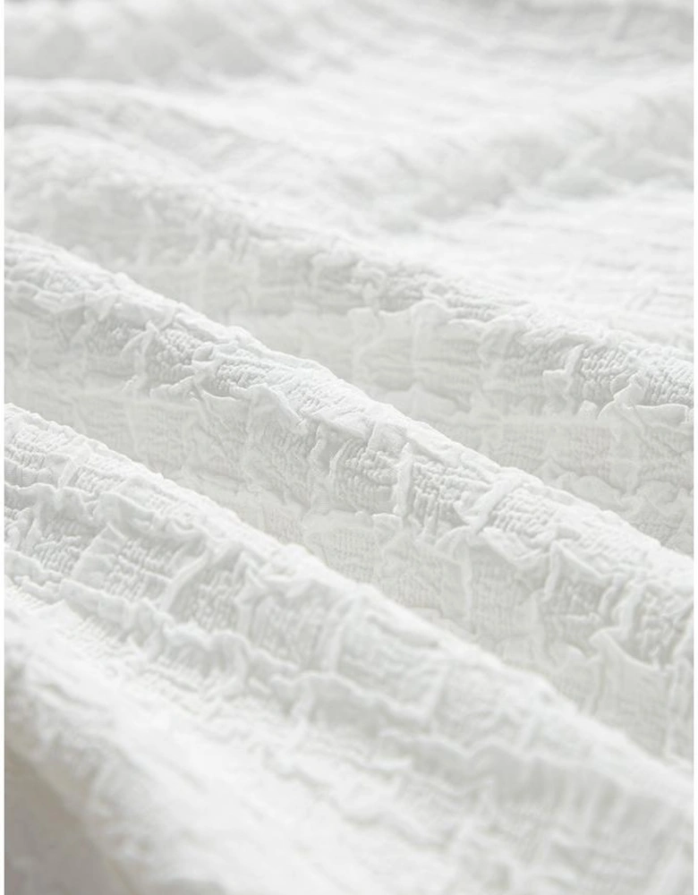 White Textured Frilled High Neck Sleeveless Ruffled Mini Dress