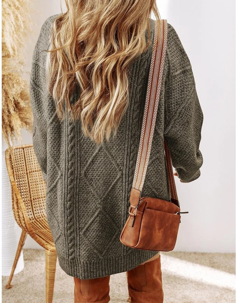 Mist Green Cable Knit Drop Shoulder Loose Fit Sweater Dress