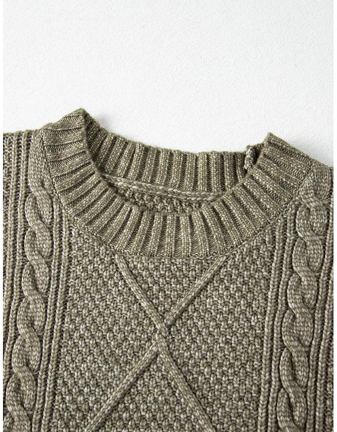 Mist Green Cable Knit Drop Shoulder Loose Fit Sweater Dress, 15 of 14