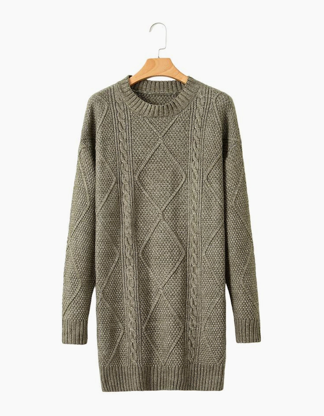 Mist Green Cable Knit Drop Shoulder Loose Fit Sweater Dress