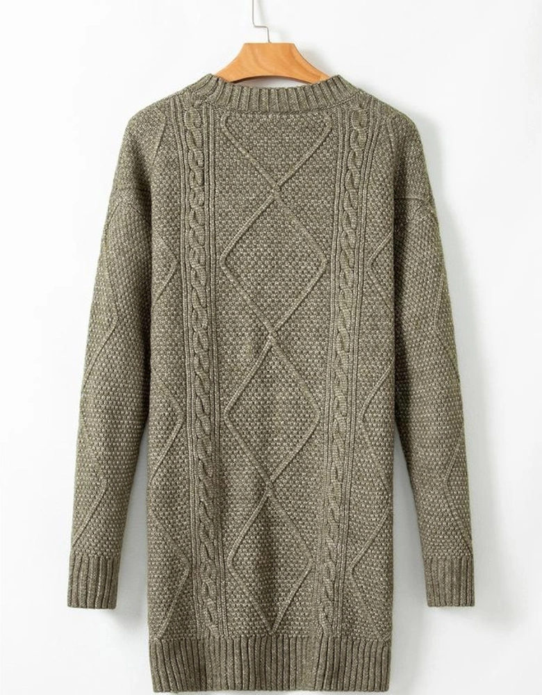 Mist Green Cable Knit Drop Shoulder Loose Fit Sweater Dress