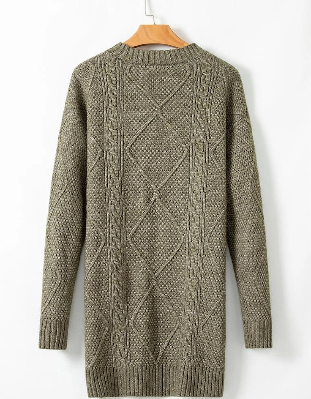 Mist Green Cable Knit Drop Shoulder Loose Fit Sweater Dress