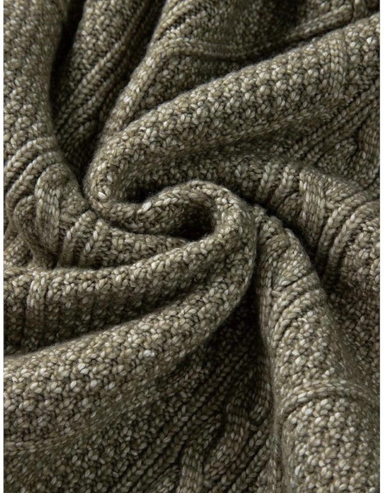 Mist Green Cable Knit Drop Shoulder Loose Fit Sweater Dress