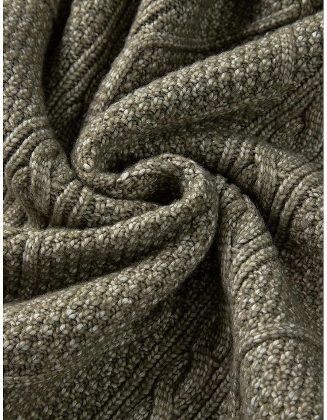 Mist Green Cable Knit Drop Shoulder Loose Fit Sweater Dress