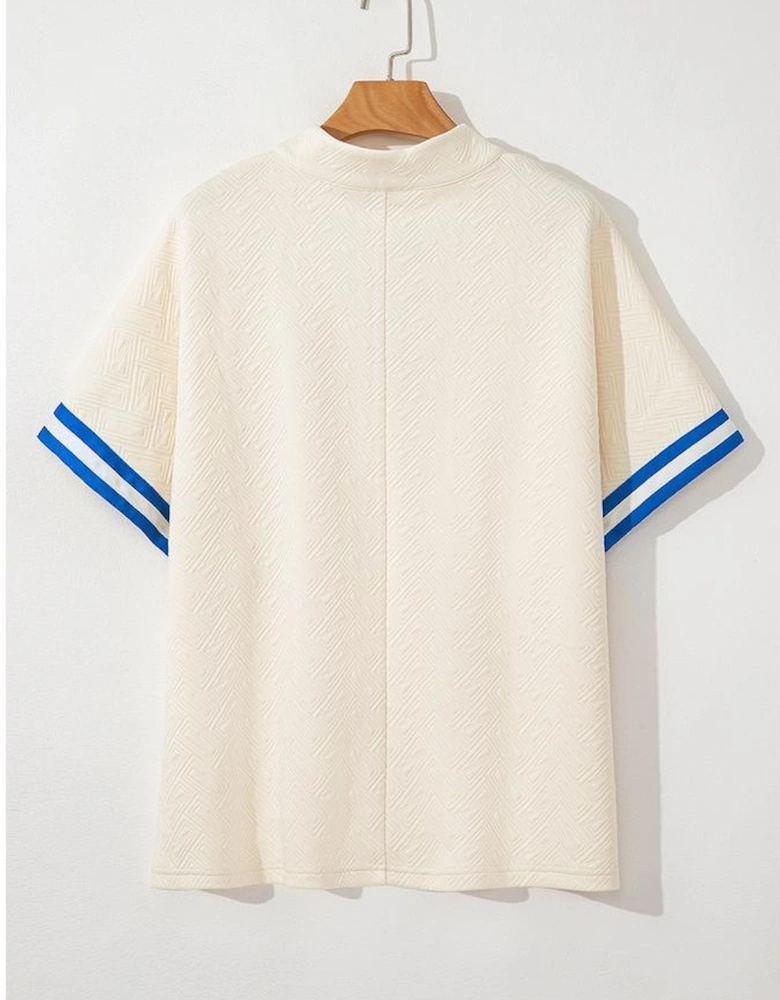 White Varsity Half Zip Textured Plus Size Top