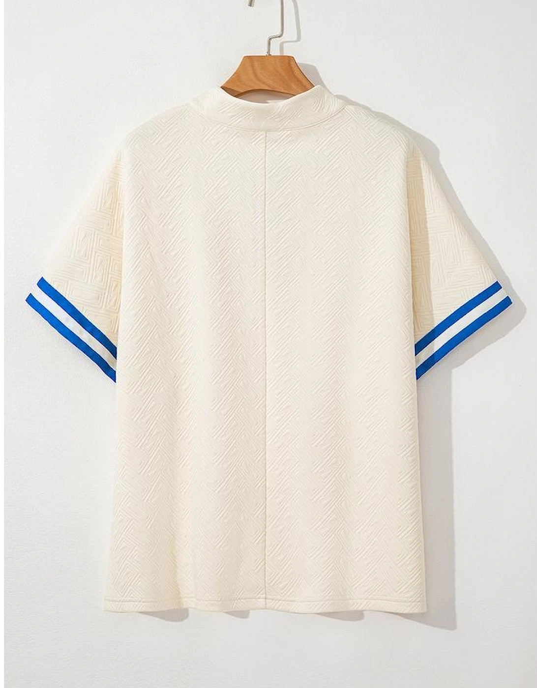 White Varsity Half Zip Textured Plus Size Top