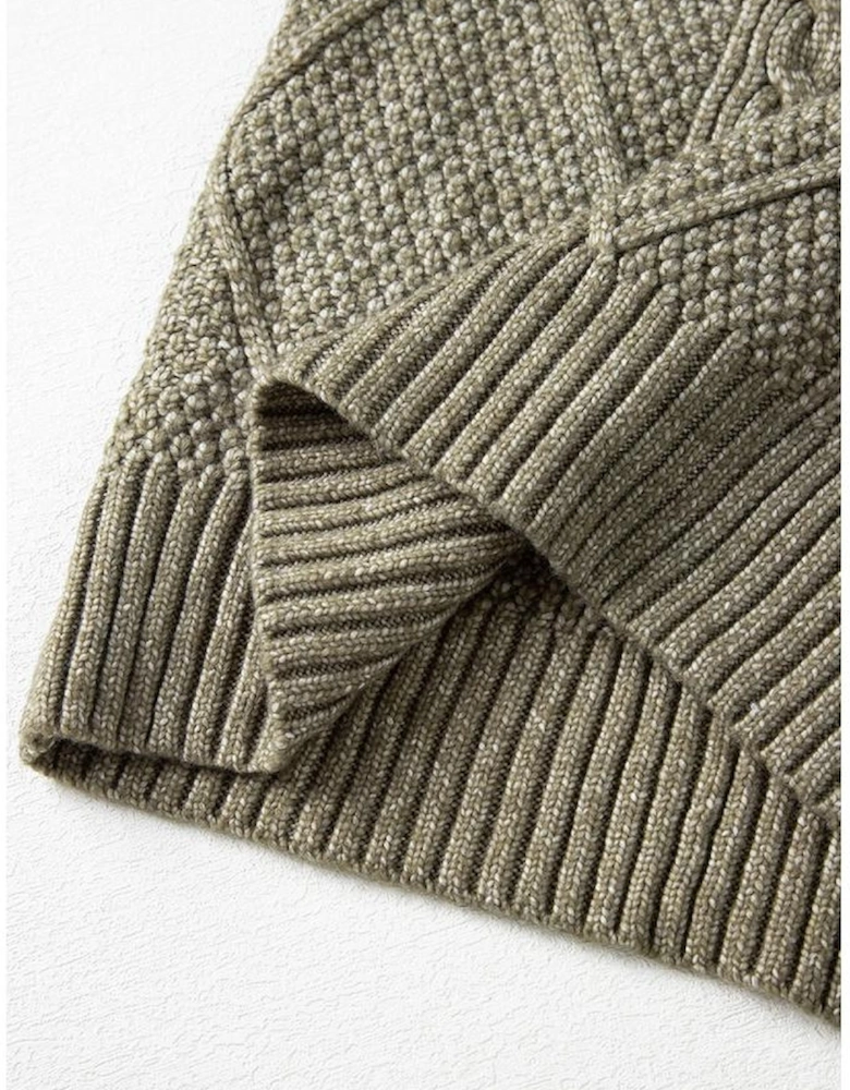 Mist Green Cable Knit Drop Shoulder Loose Fit Sweater Dress