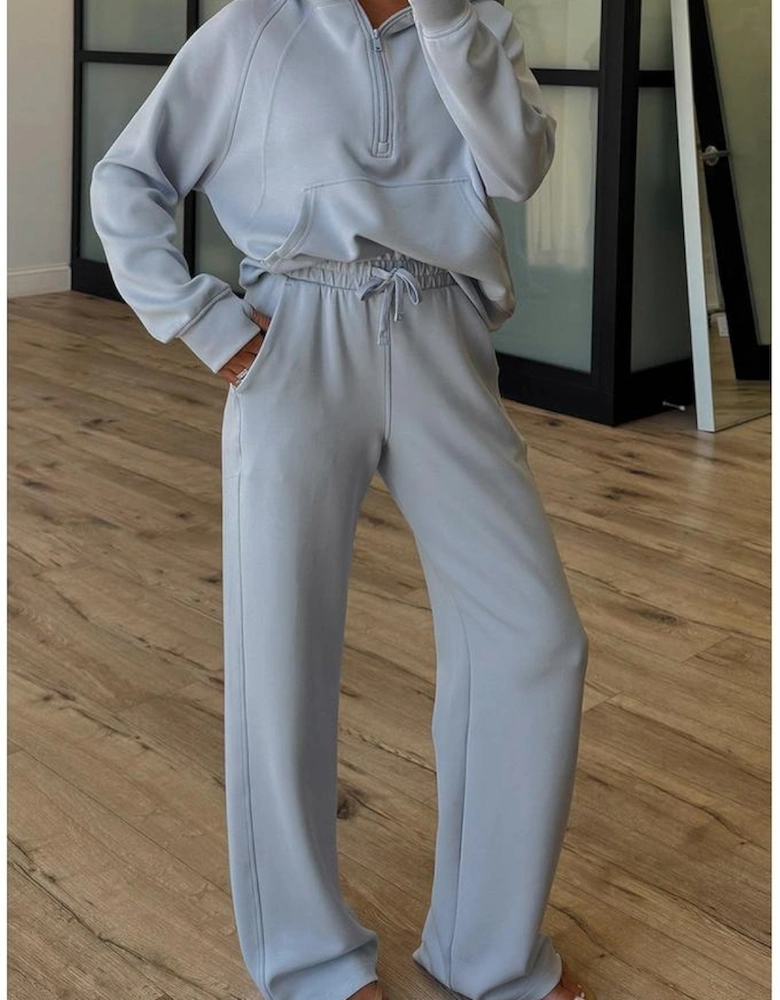 Beau Blue Half Zip Thumbhole Sleeve Hoodie Active Pants 2pcs Outfit