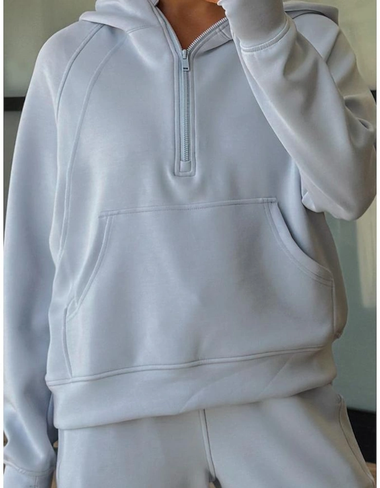 Beau Blue Half Zip Thumbhole Sleeve Hoodie Active Pants 2pcs Outfit