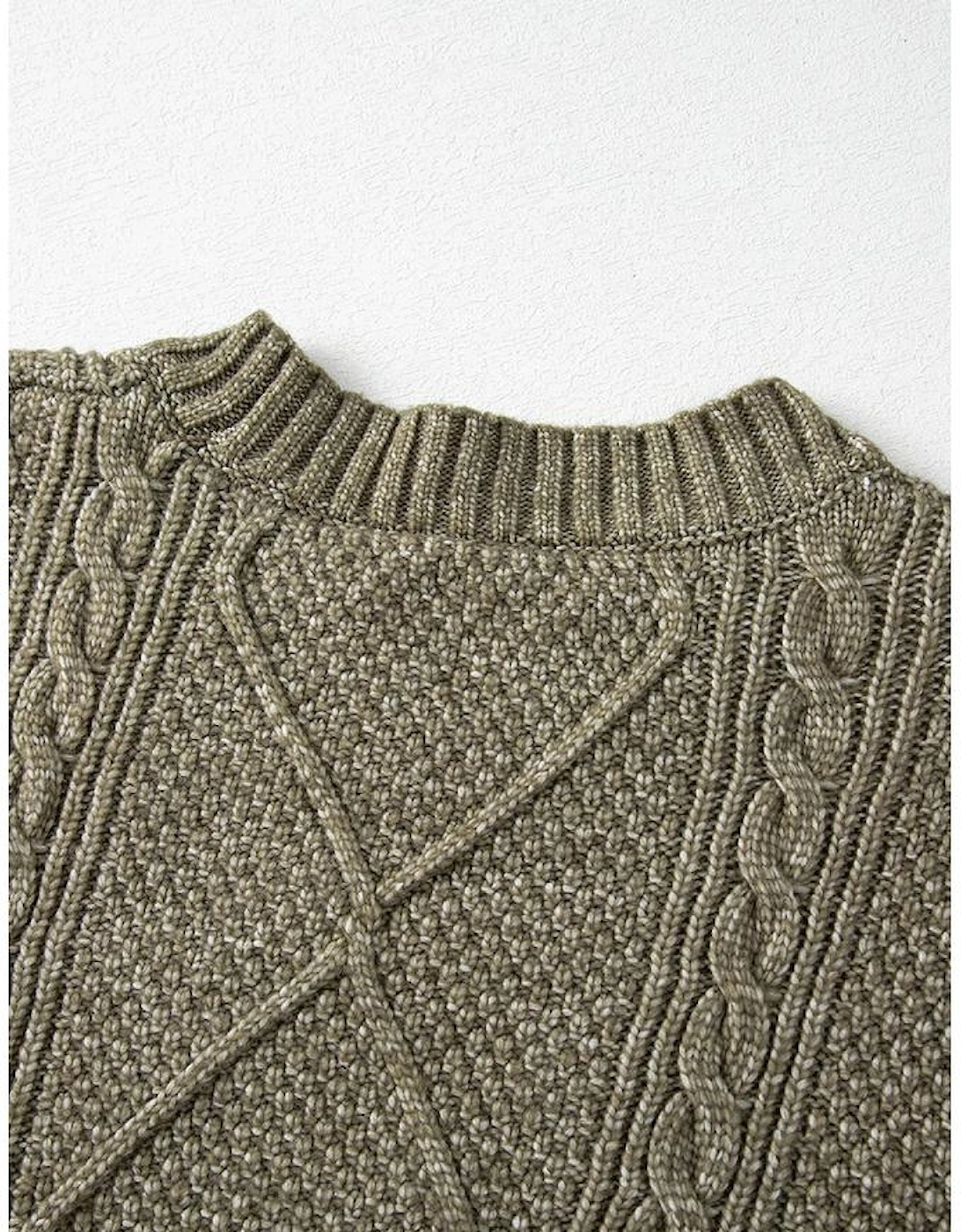 Mist Green Cable Knit Drop Shoulder Loose Fit Sweater Dress