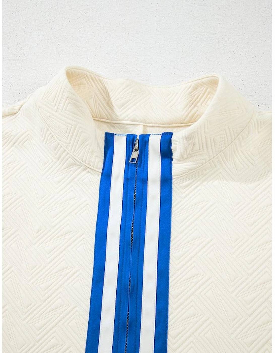 White Varsity Half Zip Textured Plus Size Top