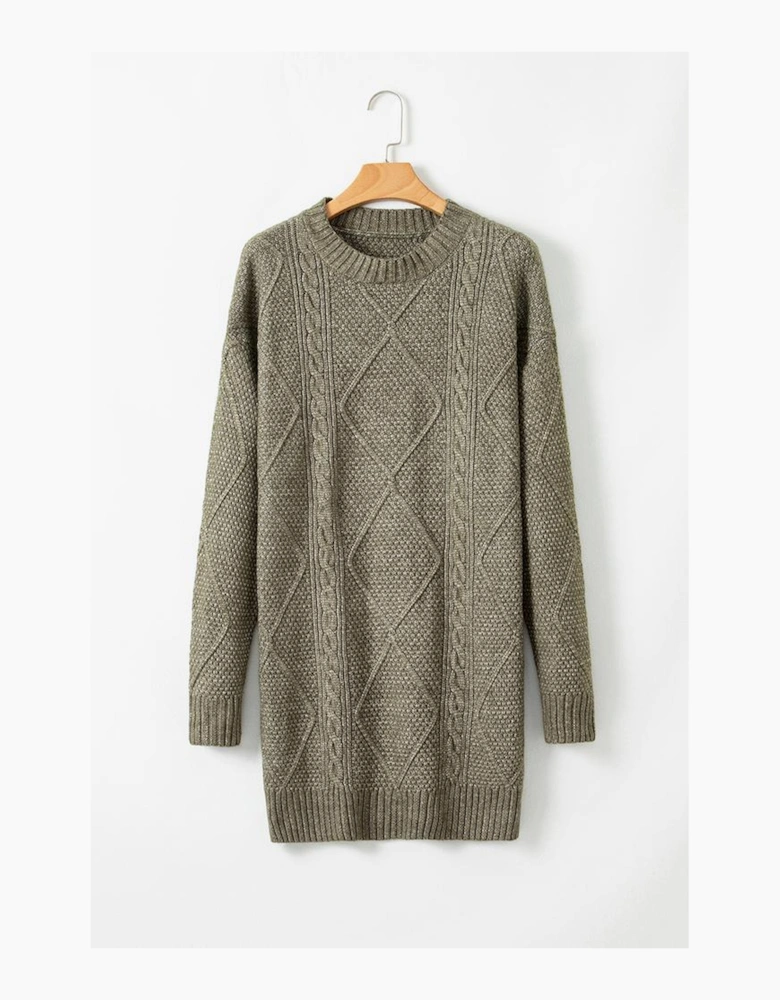 Mist Green Cable Knit Drop Shoulder Loose Fit Sweater Dress