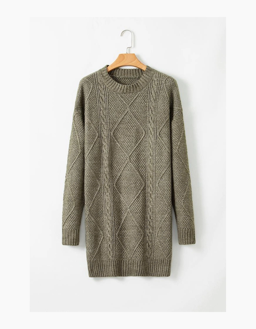 Mist Green Cable Knit Drop Shoulder Loose Fit Sweater Dress