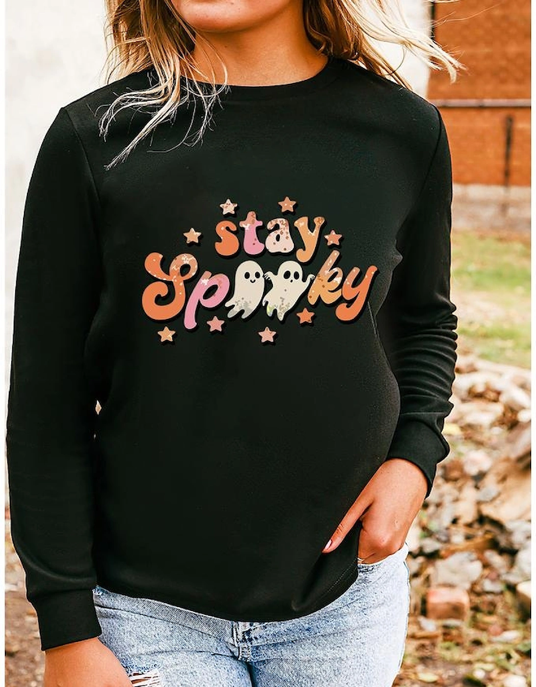 Black Halloween stay Spooky Graphic Sweatshirt