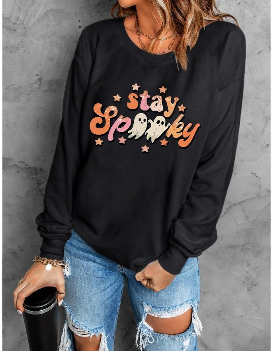 Black Halloween stay Spooky Graphic Sweatshirt