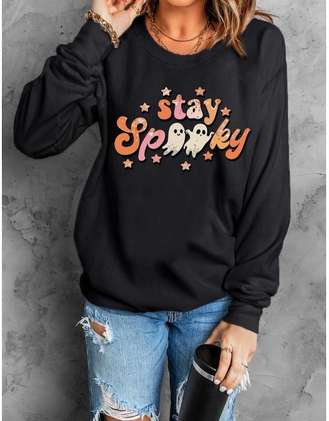 Black Halloween stay Spooky Graphic Sweatshirt