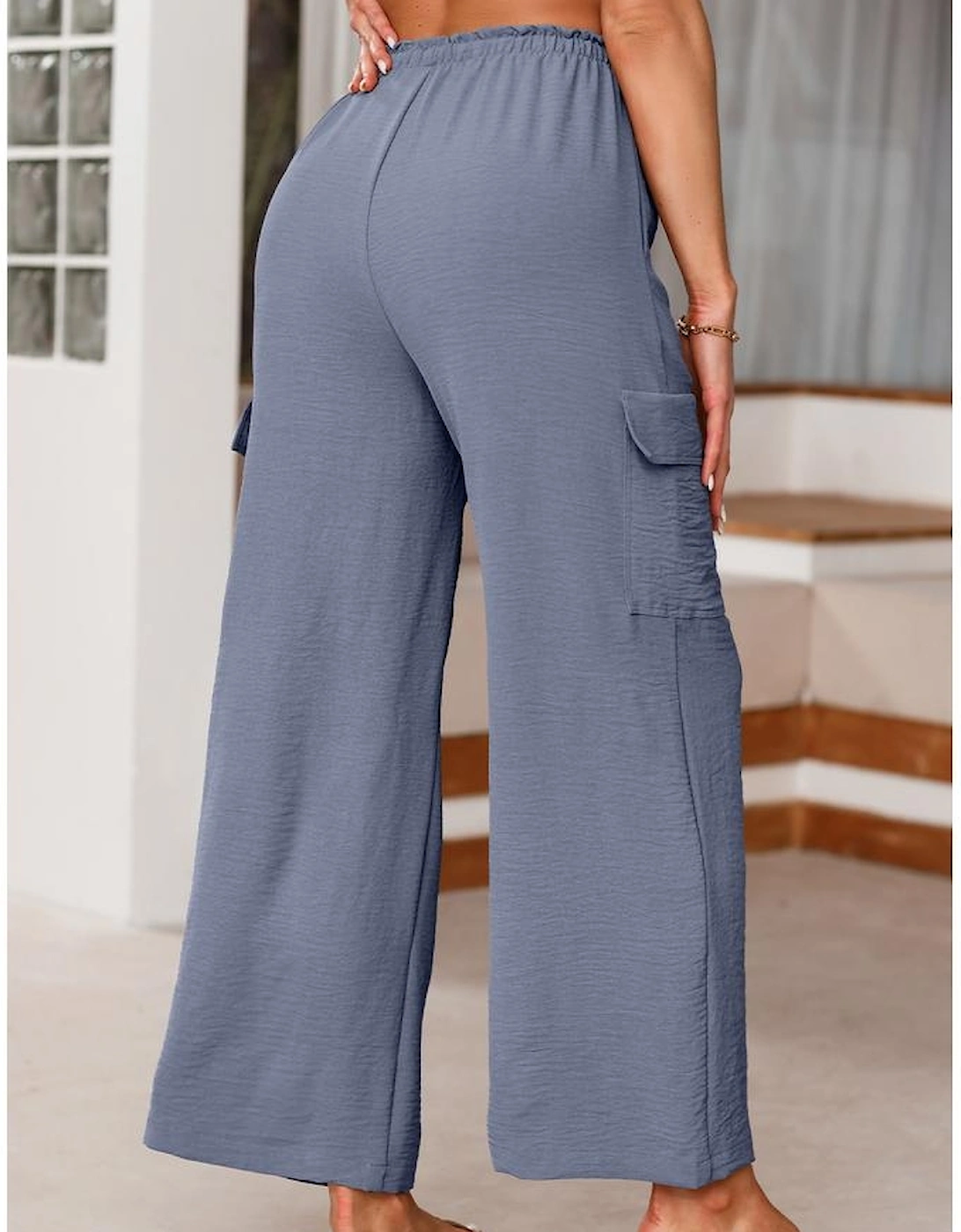 Dark Grey Drawstring Frilled Waist Wide Leg Utility Trousers, 16 of 15