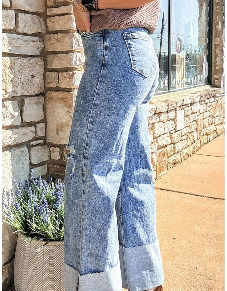 Ashleigh Blue Mineral Wash Bottom Cuff Distressed Wide Leg Jeans