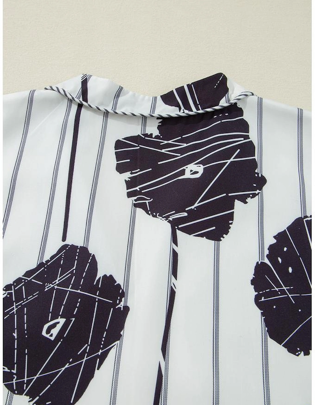 Black Plus Size Floral 3/4 Puff Sleeve Lace-up Neck Mini Dress