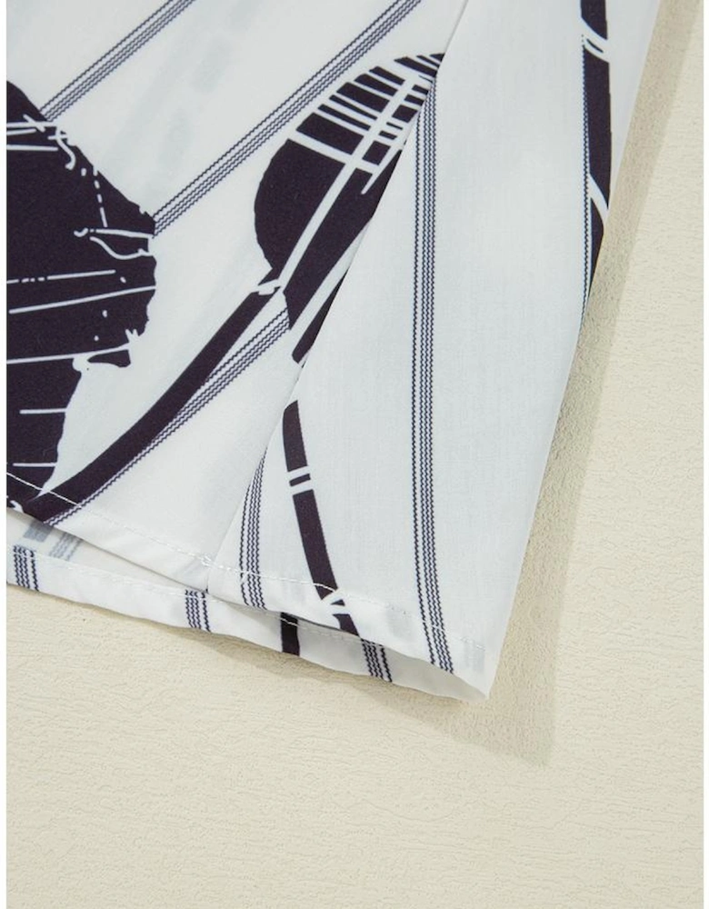 Black Plus Size Floral 3/4 Puff Sleeve Lace-up Neck Mini Dress