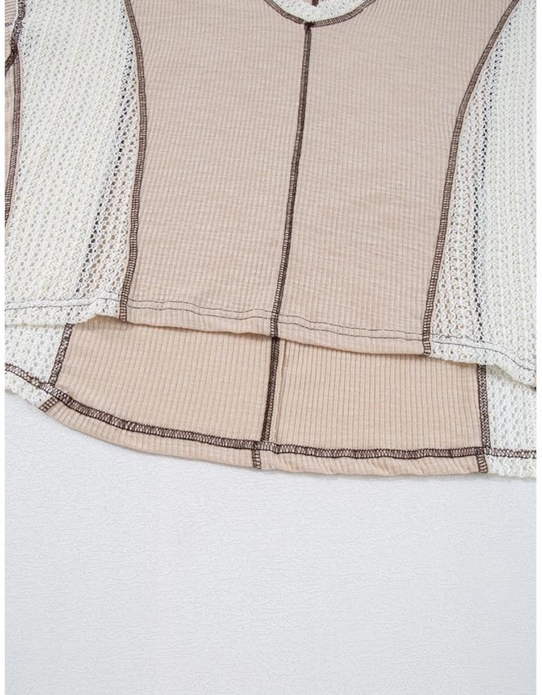 Parchment Crochet Detail Exposed Seam High Low Loose Top
