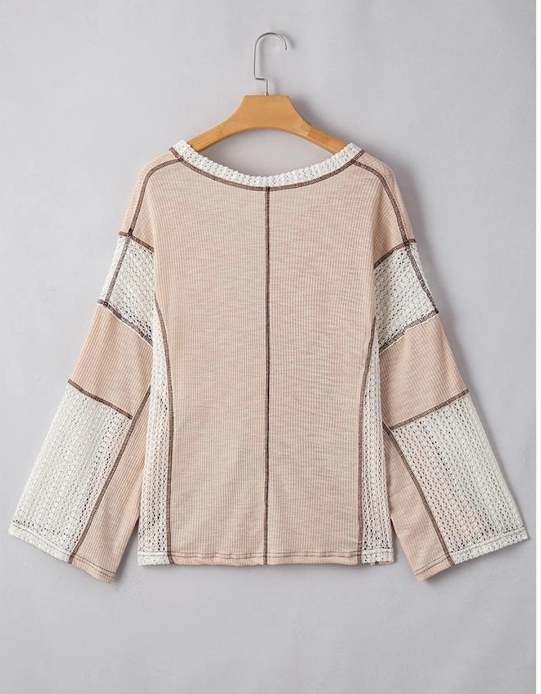 Parchment Crochet Detail Exposed Seam High Low Loose Top