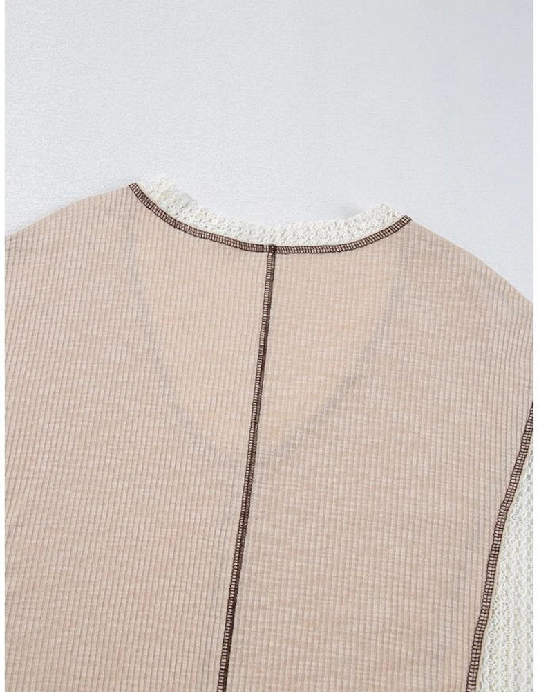 Parchment Crochet Detail Exposed Seam High Low Loose Top