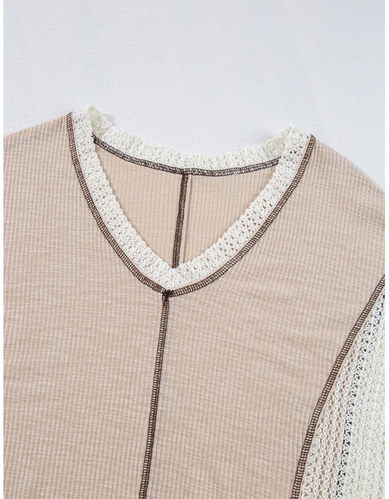 Parchment Crochet Detail Exposed Seam High Low Loose Top